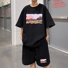 ！2025夏季新款男士华夫格短袖套装透气学生一套HTZ88P50，男装T恤，电商B220
