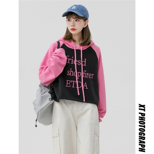 中性风23新款秋季时尚百搭宽松字母印花潮流连帽卫衣DW02P58控78图片