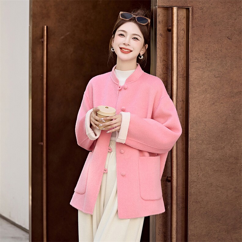100%绵羊毛双面羊绒大衣女2024年新款高端小个子双面呢外套,女装双面呢大衣,美沁