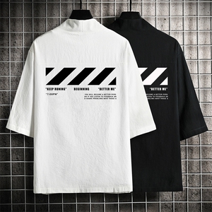 HF59128-P40风汉服男开衫外套七分袖道袍 网格挂拍图片
