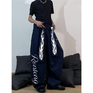 美式火焰飘带字母休闲弯刀卫裤男女街头直筒阔腿长裤MK3046 P57图片