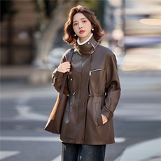 【冬季女装新款】中长款派克服加绒加厚保暖皮棉P-155，女装皮衣，简古