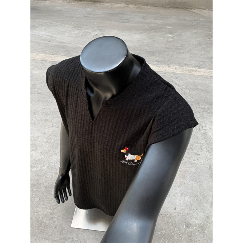 XZ809A/BSS03/特P24/控48肌理感腊肠狗绣花背心T恤,男装背心/马甲,星座809A(原222-1)