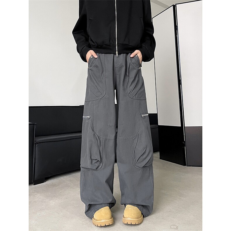 美式工装裤褶皱小众设计感多口袋直筒宽松休闲阔腿裤KZ0811-P82图片