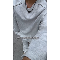 抖音得物高品质26春装设计感长袖打底衫纯色拉链肩圆领卫衣W123，男装T恤，电商A486
