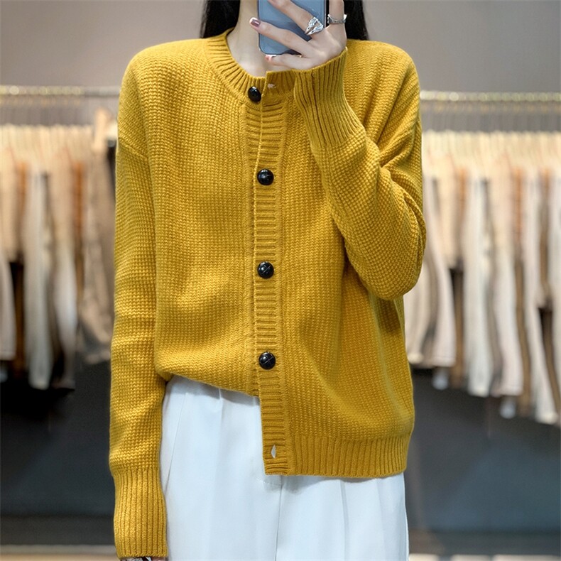 秋冬季新款女百搭显瘦时尚圆领羊毛开衫,女装羊毛衫,温贝羊绒