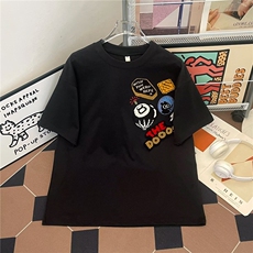 美式高街潮牌植绒刺绣徽章半袖上衣夏季宽松短袖T恤男女情侣t，男装T恤，星座601-1