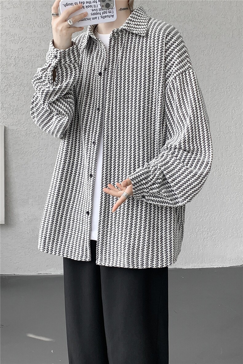 8XL-M鱼骨纹小香风衬衫男生春秋衬衣宽松慵懒垂感外套CS29009P45,男装衬衫,电商B312
