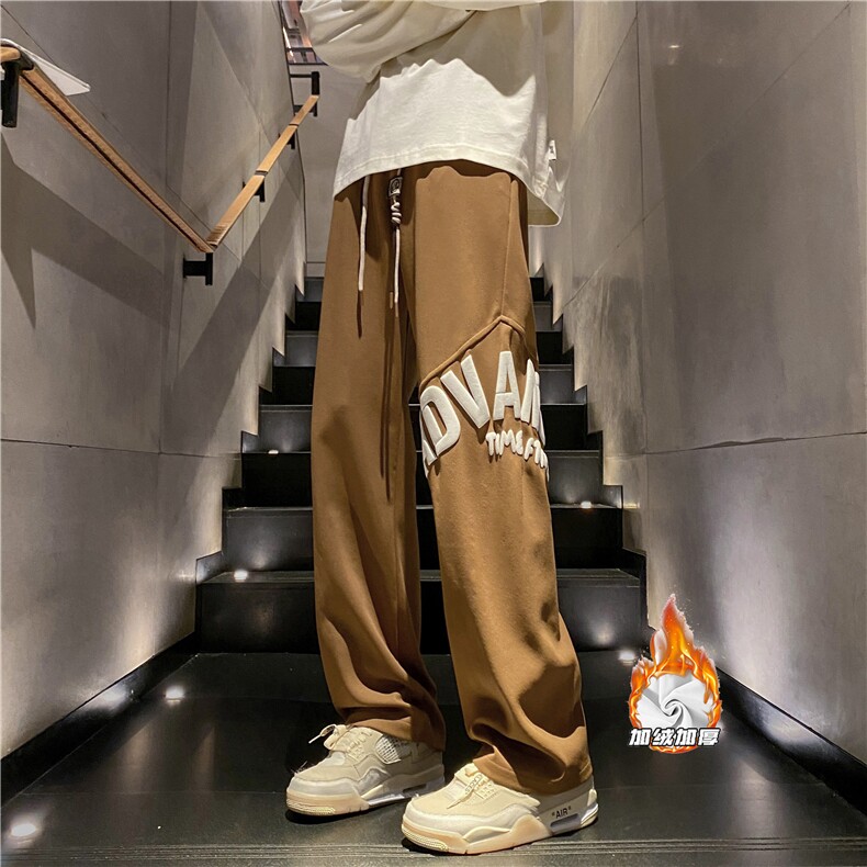 冬季菠萝格加绒宽松休闲卫裤字母发泡印花B315-K23404JR-p55控68,男装休闲裤,电商B315