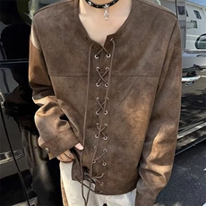 秋冬装外穿抽绳皮衣对襟后背飞片复古个性宽松别致外套JK669，男装皮衣，星座1116A（原606A-3）