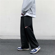 韩版宽松春季港风破洞阔腿裤休闲裤男士ins直筒九分裤K1347-P30，男装休闲裤，星座512-2