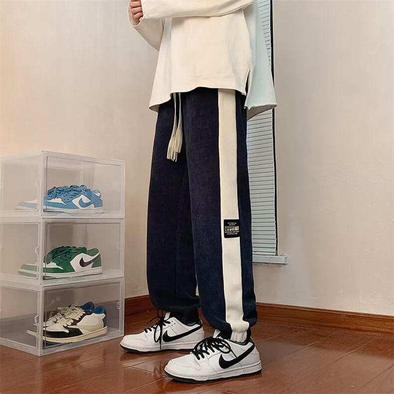 条纹运动卫裤男秋冬束脚裤设计感休闲裤潮牌宽松灯芯绒K2802P32,男装休闲裤,星座1116-2