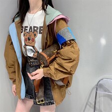 秋季拼接款风衣，女装风衣，泡泡糖