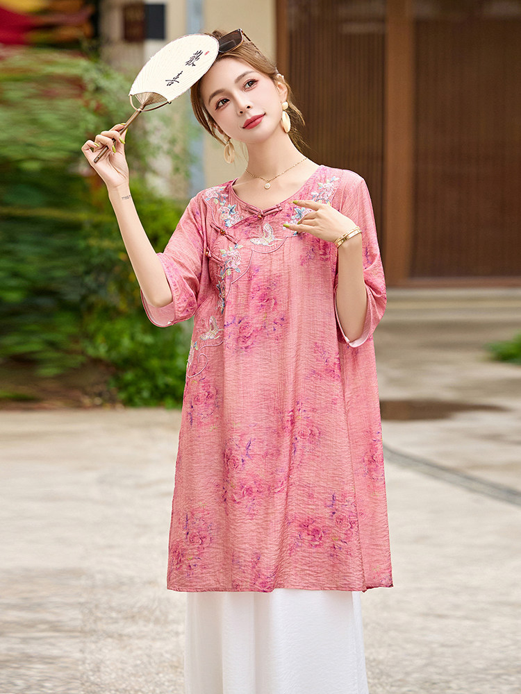 新中式国风印花棉麻套装女2025夏季新款时尚减龄休闲阔腿裤两件套,女装套装/套裙,魅影