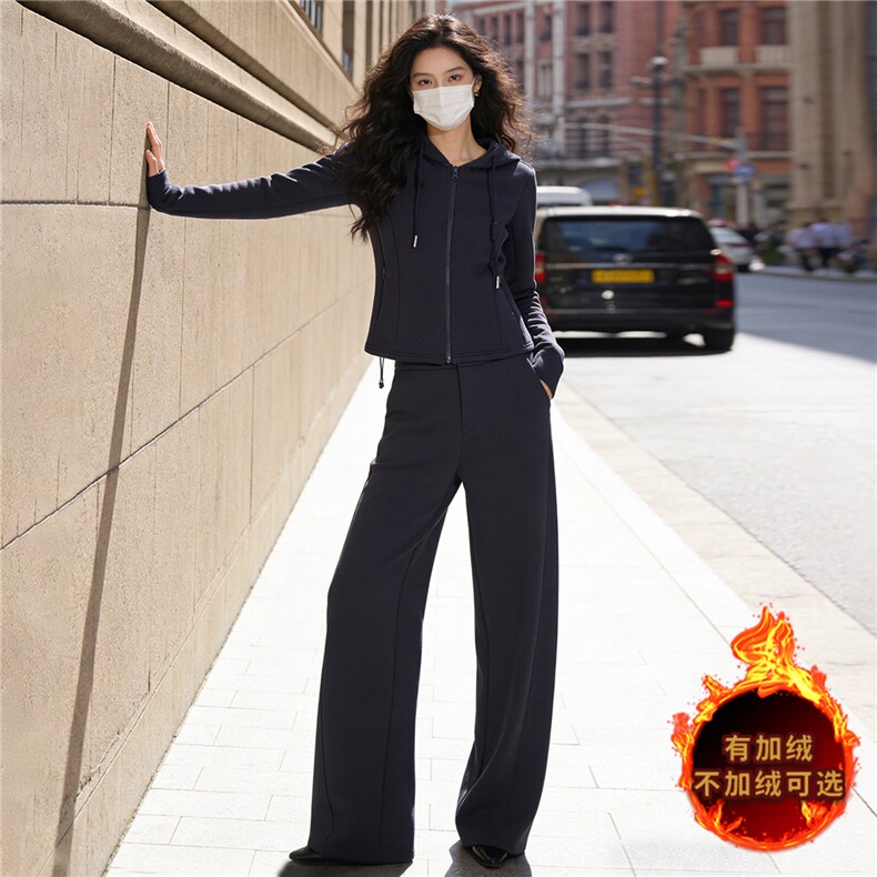 欧货时尚休闲运动套装秋冬新款女连帽拉链开衫卫衣直筒长裤两件套,女装套装/套裙,江南