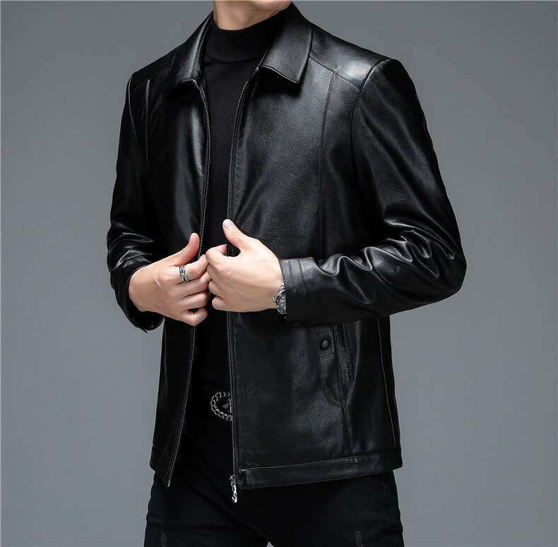 中年人男士皮衣翻领夹克爸爸装中老年男装秋冬季MY122-1-P145，男装皮衣，电商B212（原钱塘6029）