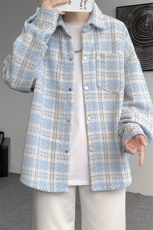 蓝色千鸟格外套男春秋2025新款美式复古vintage小香风棒球服夹克，男装夹克，电商D206-1