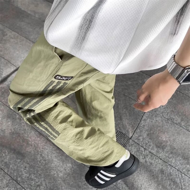 男夏季薄款速干彻条纹痞帅冲孔速干裤子宽松直筒休闲长裤K143，男装休闲裤，星座1116A-1（原606A）