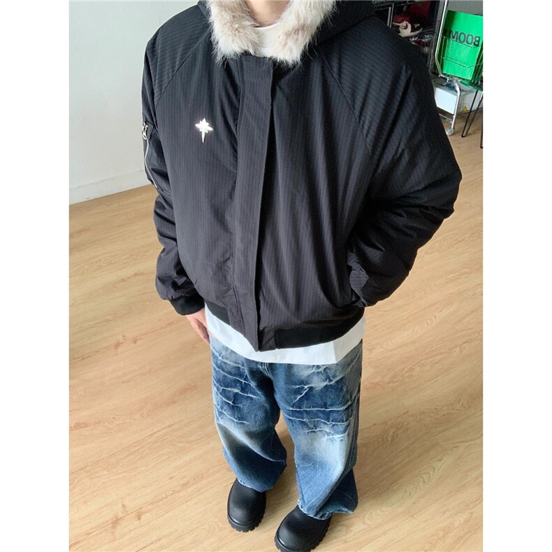 冬季高街美式复古加厚棉衣宽松连帽棉服男女保暖外套ZL773-P98图片