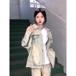 美式高街vibe牛仔外套男女春秋复古拉链小众夹克XJK8887图片