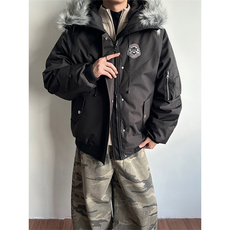 夹棉加厚棉衣烫花可拆卸毛领情侣工装派克服DT53085-TP120208,男装棉衣,电商A102
