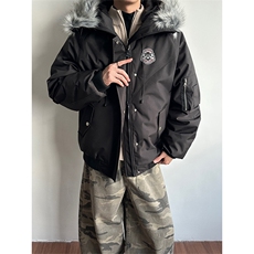 夹棉加厚棉衣烫花可拆卸毛领情侣工装派克服DT53085-TP120208，男装棉衣，电商A102