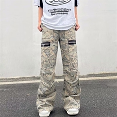 口袋拉链设计工装迷彩裤潮流街头嘻哈宽松垂感阔腿裤AAM128P62，男装工装外套，星座1013-5