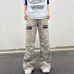 口袋拉链设计工装迷彩裤潮流街头嘻哈宽松垂感阔腿裤AAM128 P62图片