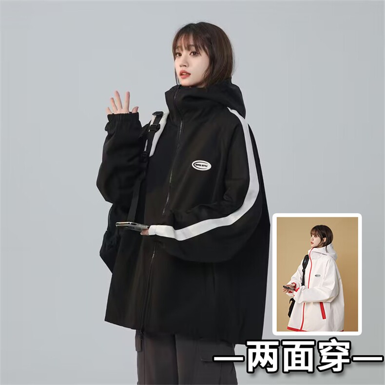 JK9012/P70春装新款两面服中性风夹克男防水冲锋衣宽松外套两面穿图片