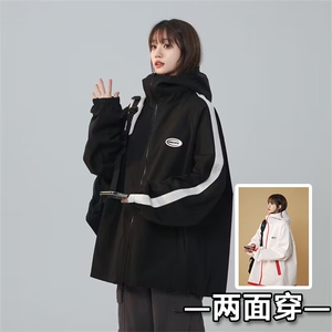 JK9012/P70春装新款两面服中性风夹克男防水冲锋衣宽松外套两面穿图片