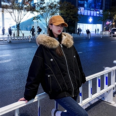 现货重磅boxy短款棉衣座山雕大毛毛领男女棉服水洗工装厚外套，男装棉衣，电商A486