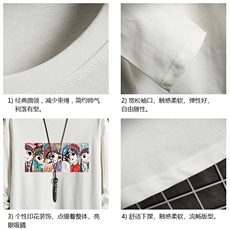TX3250京剧脸谱风纯棉长袖t恤男大码圆领打底衫体恤网格，男装T恤，电商A040A