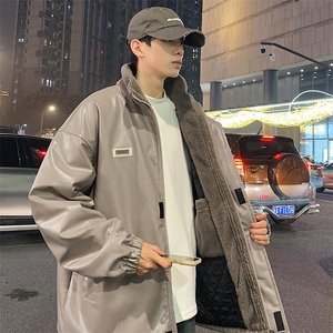 时尚贴标PU皮立领棉服男加棉加厚机车服皮衣外套M91特P100控178图片
