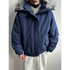 夹棉加厚连帽棉衣可拆卸毛领情侣工装派克服5D1197-TP115198，男装棉衣，电商A102