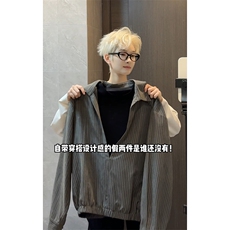 条纹宽松显瘦休闲百搭上衣设计感V领套头衬衣HY921TP48控88，男装衬衫，电商A102B