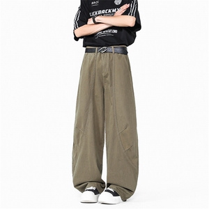 2025新款纯色美式高街工装弯刀裤卡其色阔腿休闲长裤K8425-P50图片