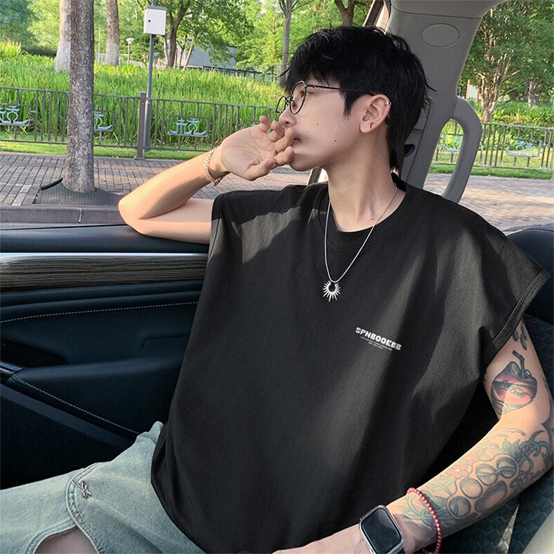 可48小时发货支持抖音得物来样二开240克重磅美式纯棉背心无袖t恤，男装背心/马甲，电商A486-1