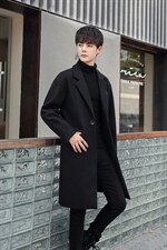 2025冬季纯色情侣款加棉休闲百搭毛呢大衣外套男潮1913加棉-P140，男装毛呢大衣，电商A413