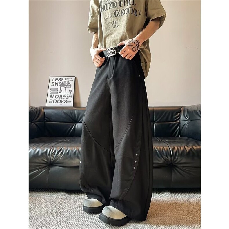 式高街拼接铆钉弯刀裤男宽松直筒松弛感阔腿休闲裤西裤-XK091,男装西裤,星座601-1