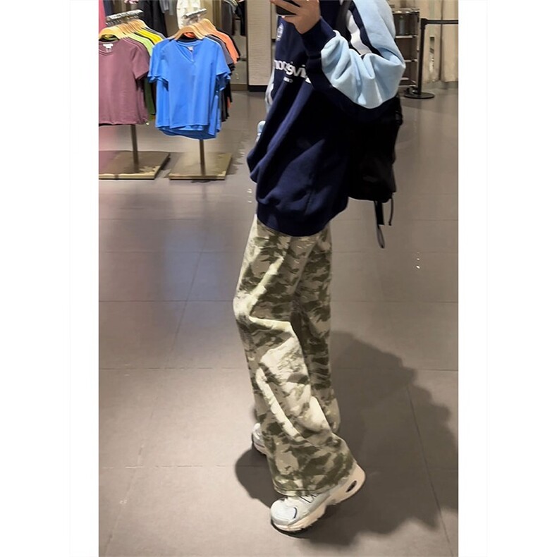 小众设计感迷彩牛仔裤男款美式vibe风裤子高街cleanfit直筒微喇裤,男装牛仔裤,星座1210-1