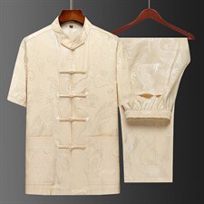 2023夏季新款唐装印花中老年男装套装宽松休闲舒适风短袖唐装，男装民族服装，电商B212（原钱塘6029）