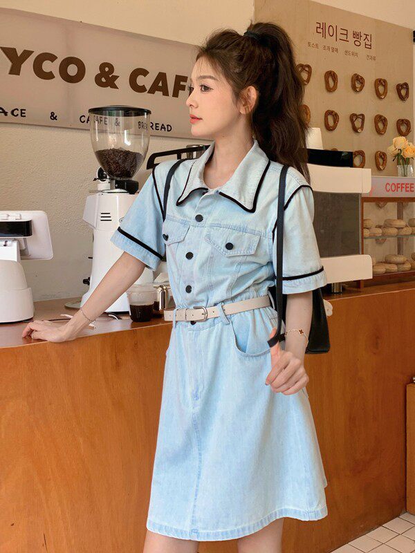 复古牛仔连衣裙女2025夏季新款韩系气质时尚收腰显瘦超好看工装裙，女装连衣裙，浙宝128A