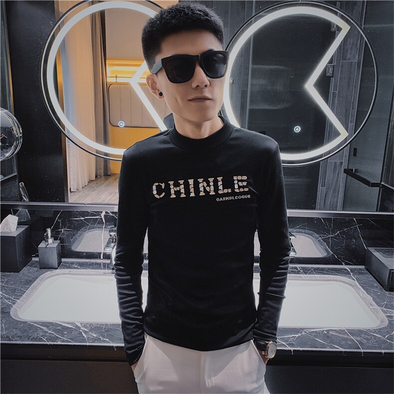 5秋季长袖修身T恤刺绣社会精神小伙男半高领打底衫C301B-CT14,男装T恤,电商C301B