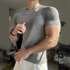 鲨鱼纹弹力健身短袖JS07-P35，男装T恤，星座313A(原308A-2)