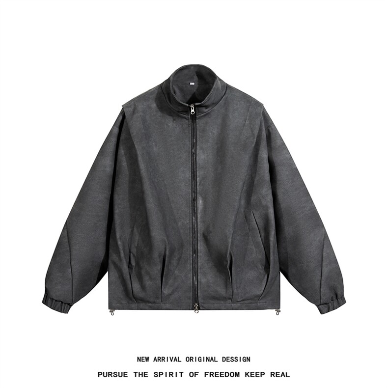 PY9099/P85新款宽松机能风磨砂皮衣皮夹克男休闲百搭痞帅上衣外套,男装夹克,电商A141
