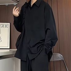 日系简约老钱风松弛感纯色长袖衬衫男女款春秋季新款内搭情侣衬衣，男装衬衫，星座302B-2