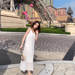 现货2022夏季新款打底褶皱中长款吊带裙仙女裙-A1810-P55K99