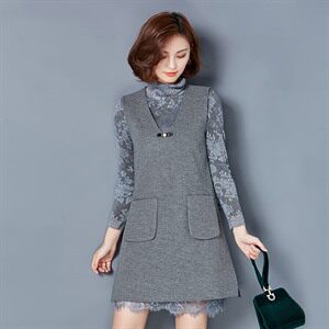 高领 纯色 套装/套裙 修身 中长款 套头 长袖 2020年冬季,女装套装/套裙,安之芮娜