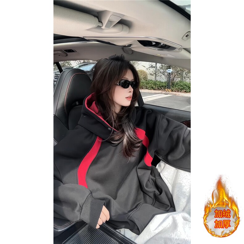 ！加绒加厚拼接撞色卫衣冬季连帽衫外套女WR2253JR-P65控98,女装短外套,星座815A