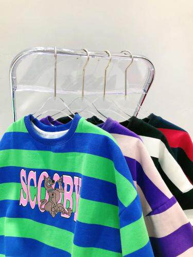 减龄卡通撞色条纹卫衣，女装卫衣/绒衫，r+i=aa